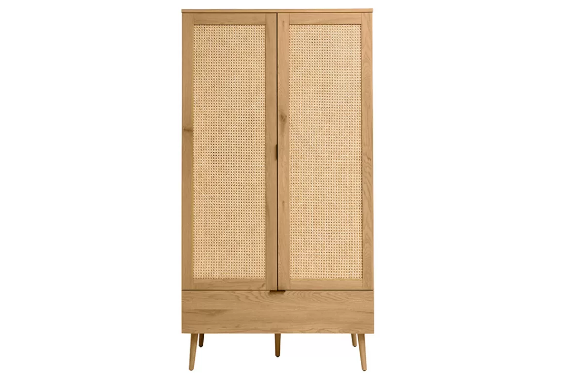 Miliboo Armoire finition bois clair, cannage en rotin et métal noir H190 cm MANILLE