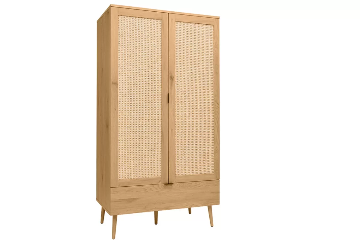 Miliboo Armoire finition bois clair, cannage en rotin et métal noir H190 cm MANILLE
