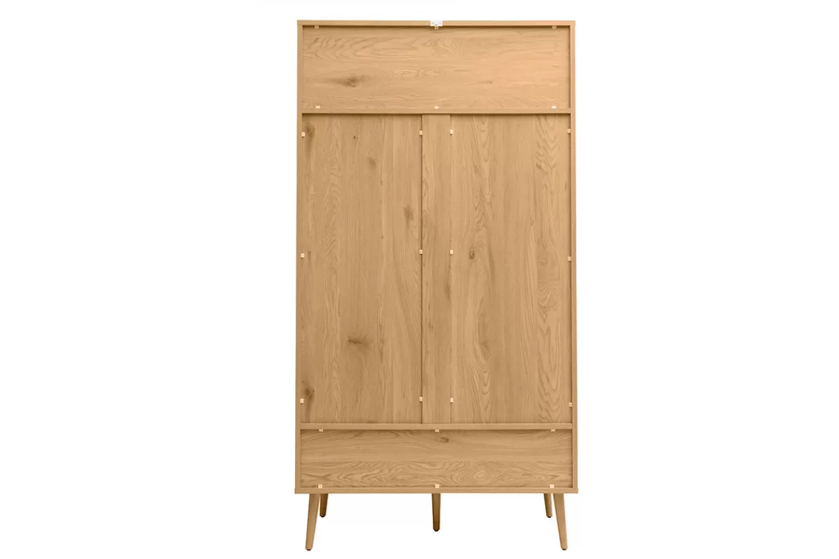 Miliboo Armoire finition bois clair, cannage en rotin et métal noir H190 cm MANILLE
