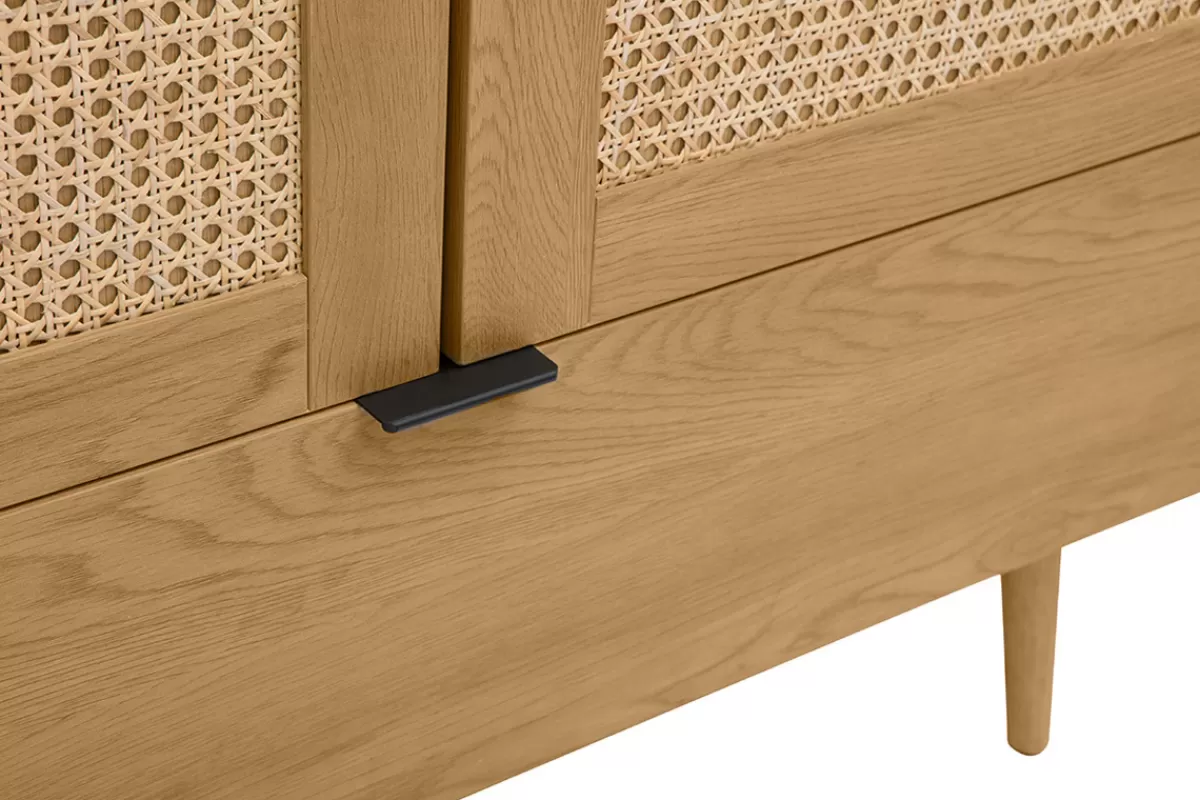 Miliboo Armoire finition bois clair, cannage en rotin et métal noir H190 cm MANILLE