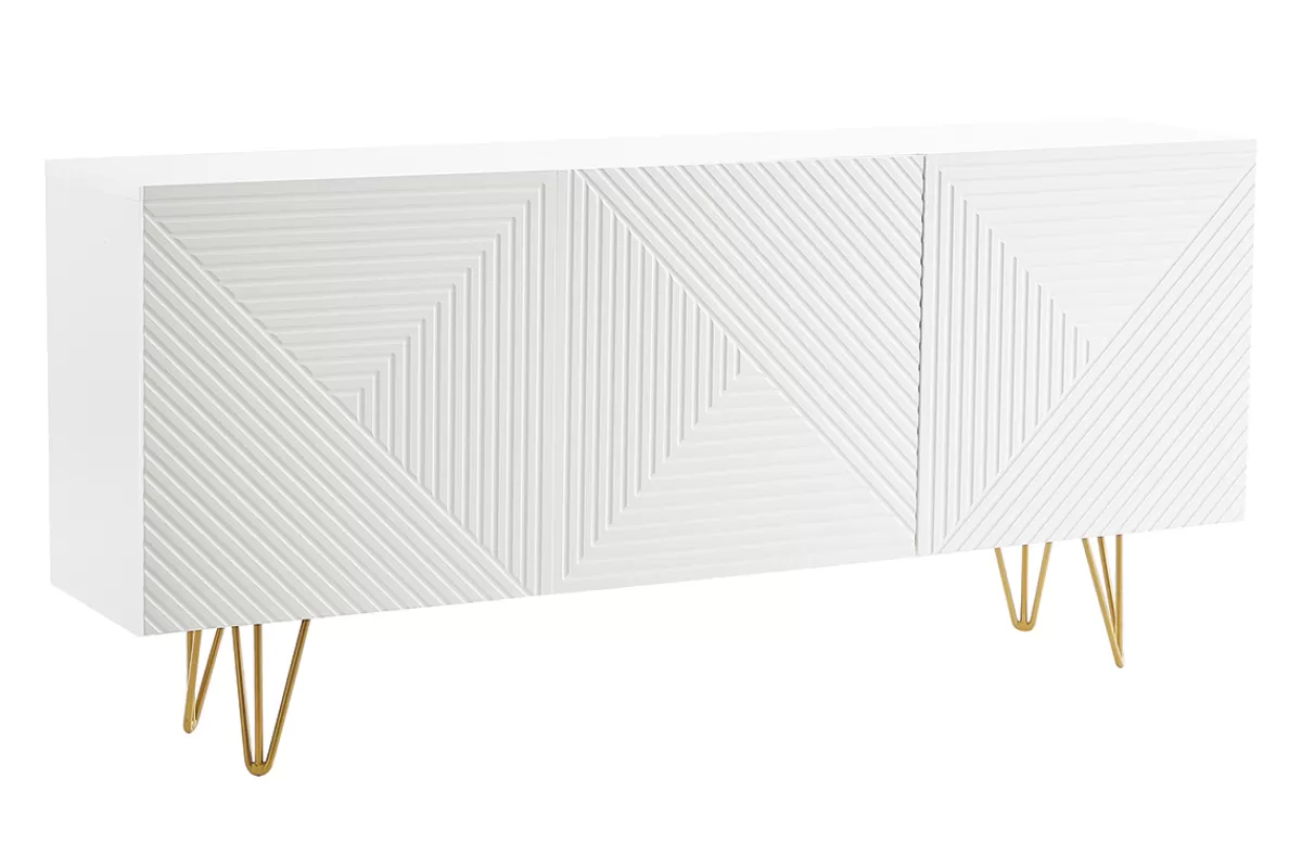Miliboo Buffet design blanc et métal doré 3 portes L160 cm OZEN