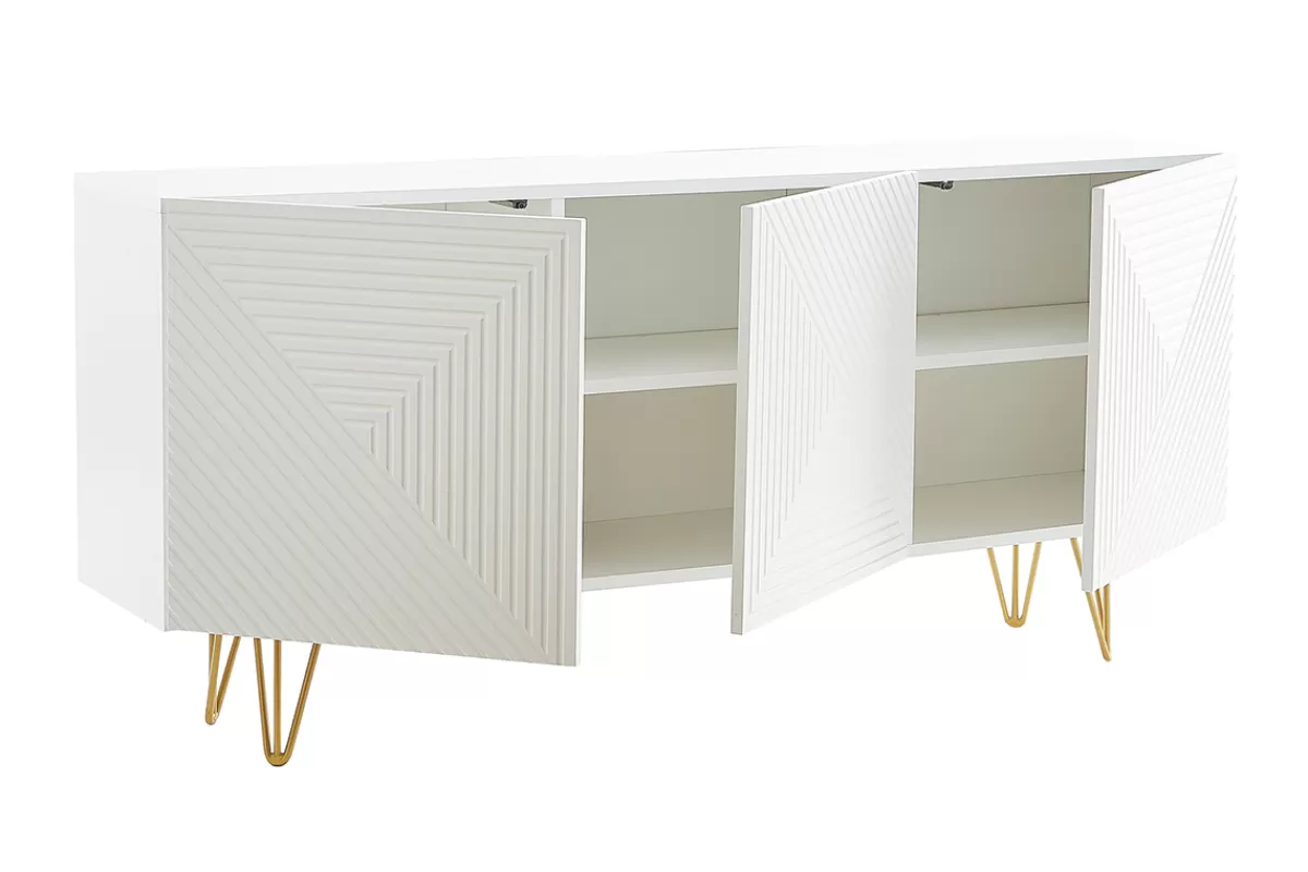 Miliboo Buffet design blanc et métal doré 3 portes L160 cm OZEN