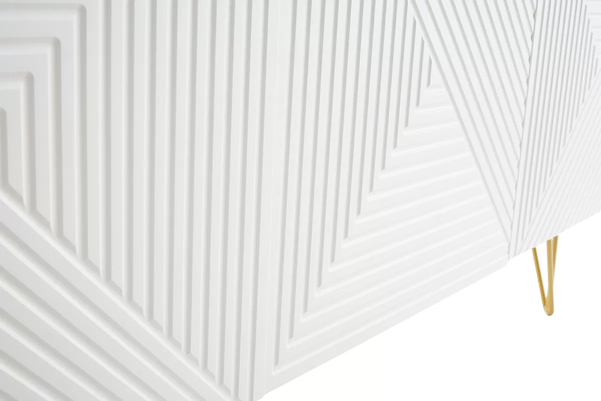 Miliboo Buffet design blanc et métal doré 3 portes L160 cm OZEN