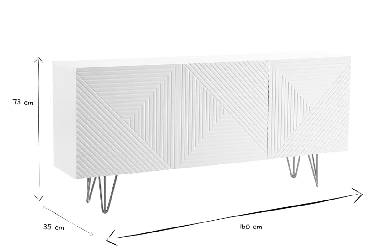 Miliboo Buffet design blanc et métal doré 3 portes L160 cm OZEN