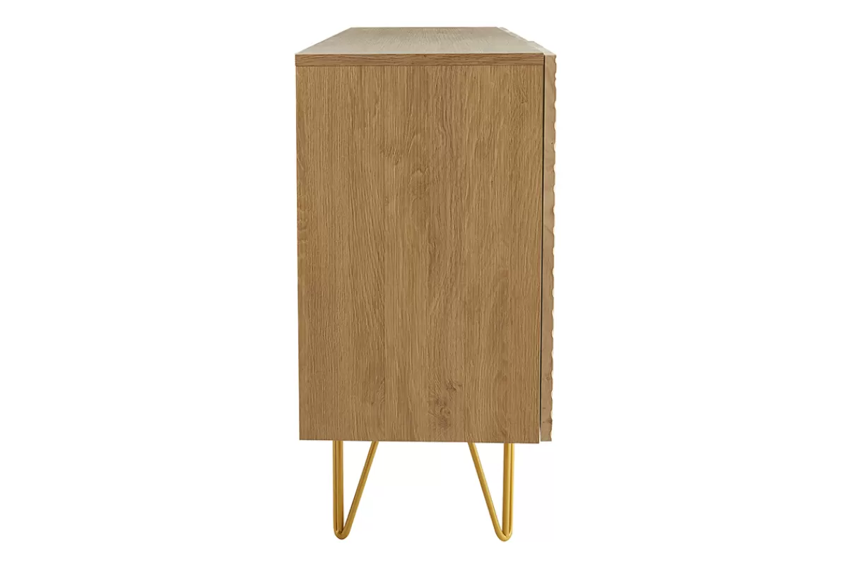 Miliboo Buffet design gravé finition bois clair chêne et métal doré 3 portes L160 cm OZEN