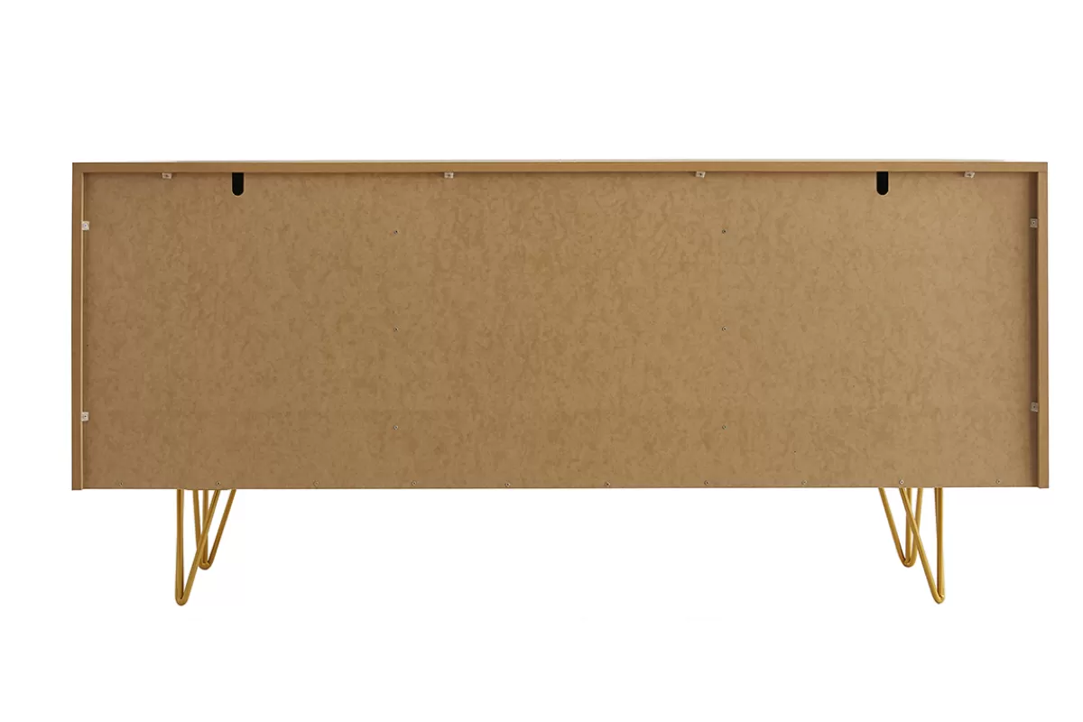 Miliboo Buffet design gravé finition bois clair chêne et métal doré 3 portes L160 cm OZEN