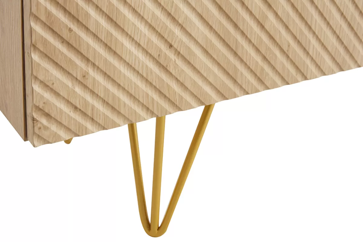 Miliboo Buffet design gravé finition bois clair chêne et métal doré 3 portes L160 cm OZEN