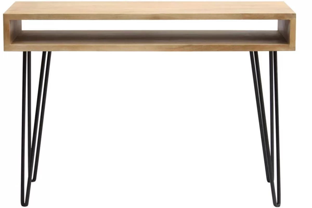 Miliboo Bureau avec rangement en bois manguier massif et métal noir L116 cm VIBES