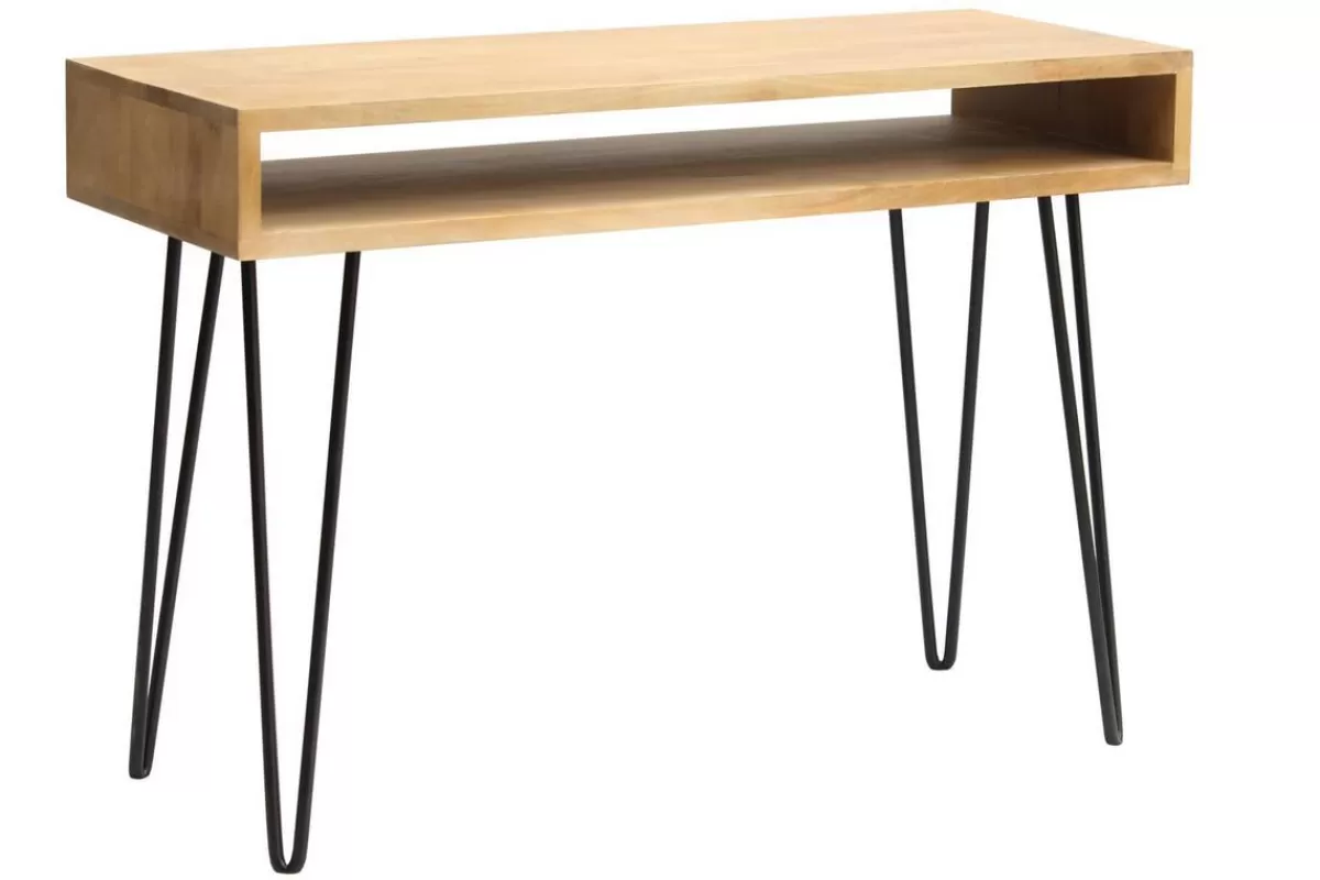 Miliboo Bureau avec rangement en bois manguier massif et métal noir L116 cm VIBES