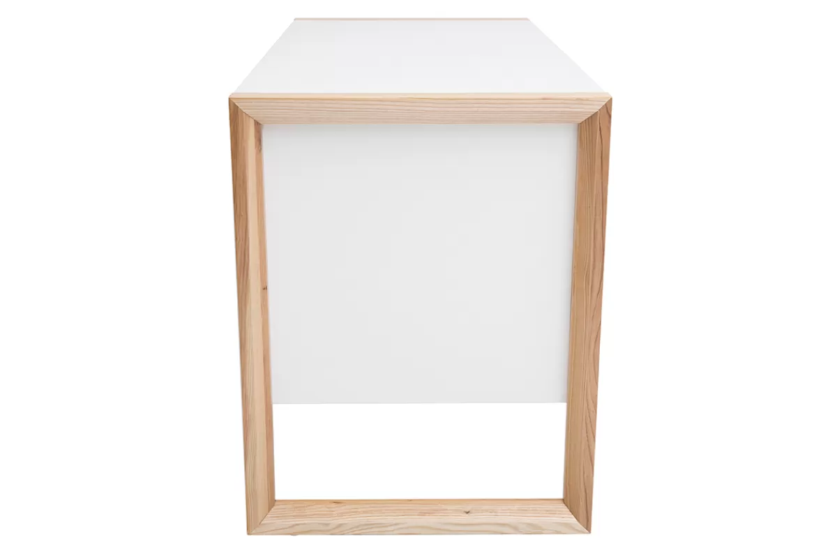 Miliboo Bureau avec rangements 3 tiroirs scandinave blanc mat et bois clair frêne massif L130 cm ARMEL