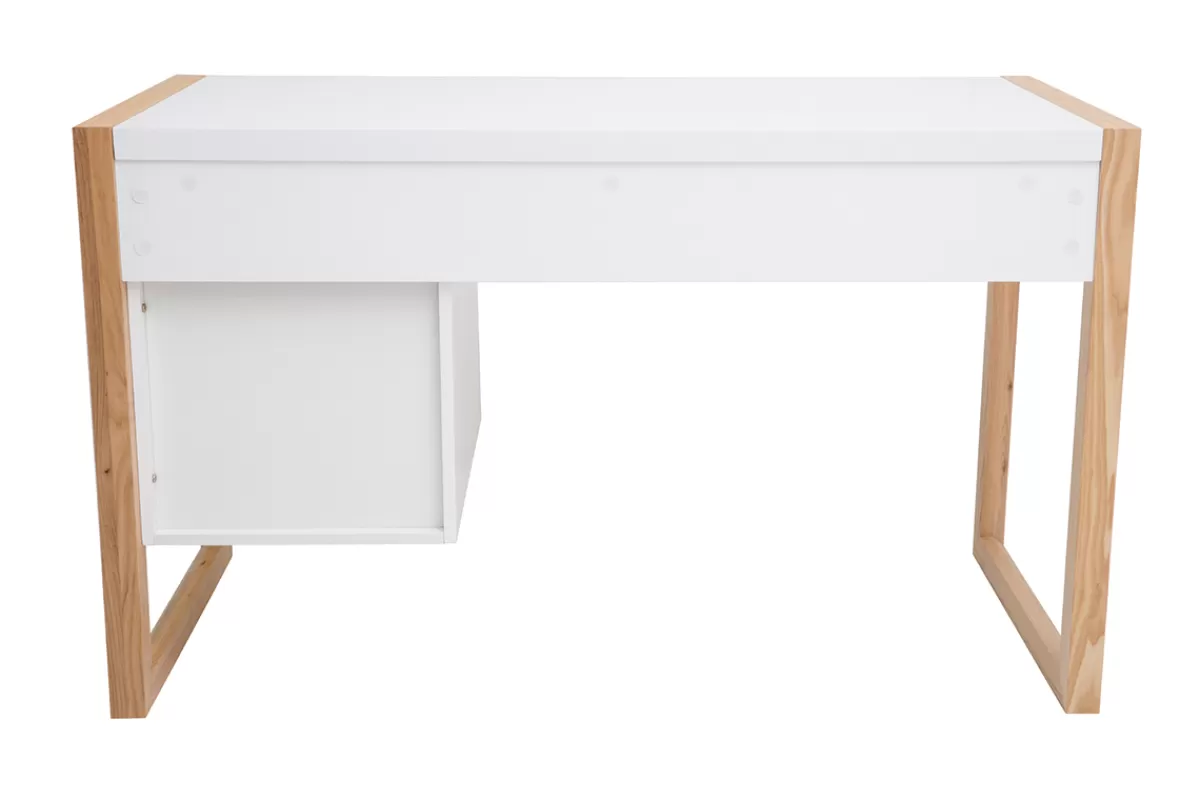Miliboo Bureau avec rangements 3 tiroirs scandinave blanc mat et bois clair frêne massif L130 cm ARMEL
