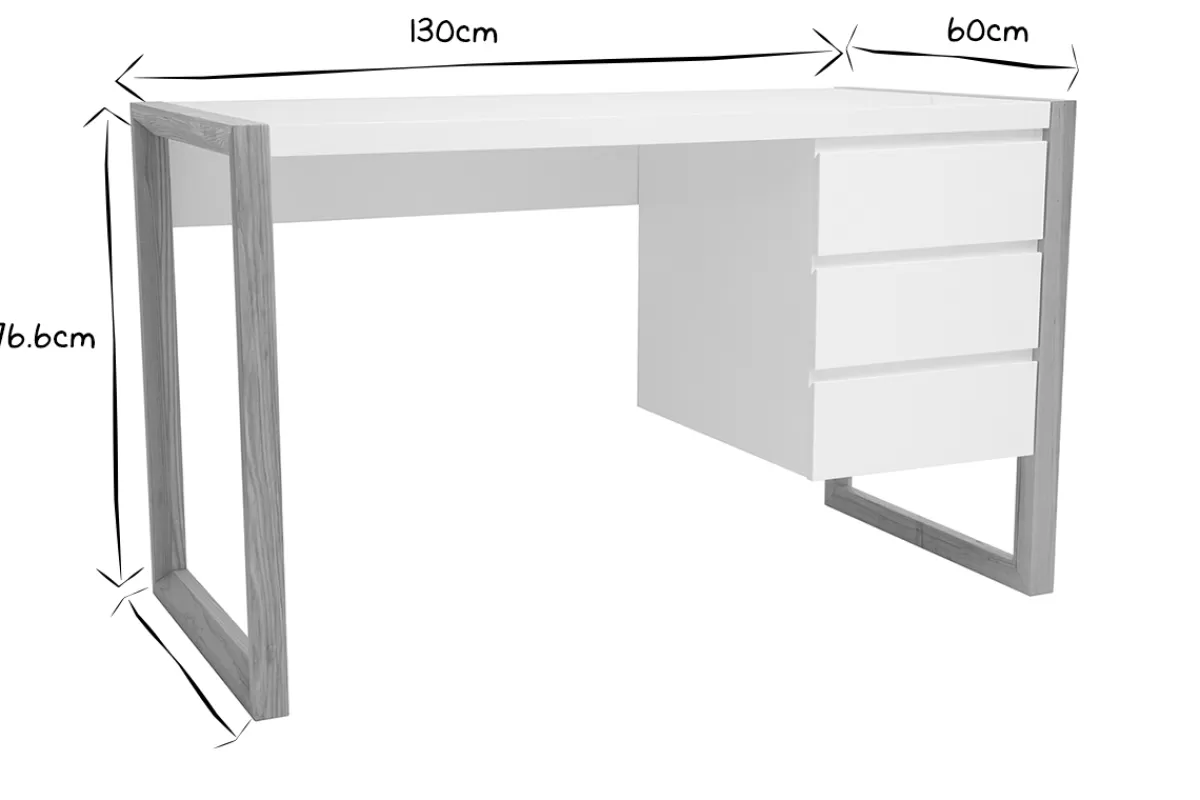 Miliboo Bureau avec rangements 3 tiroirs scandinave blanc mat et bois clair frêne massif L130 cm ARMEL