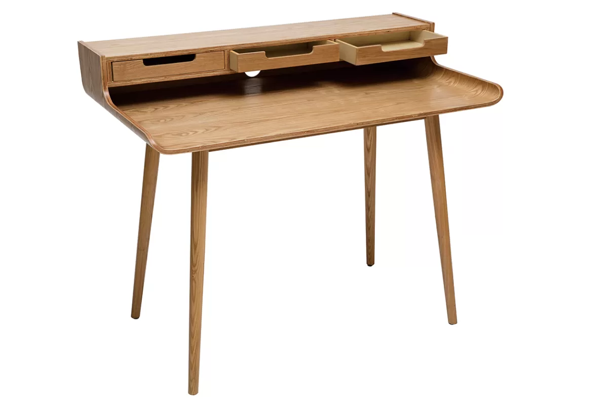 Miliboo Bureau avec rangements scandinave bois clair L110 cm OPUS