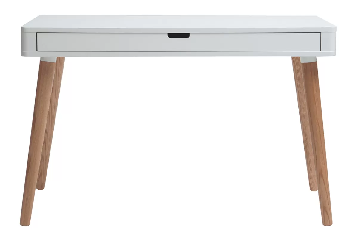 Miliboo Bureau avec tiroir scandinave blanc et bois clair chêne L115 cm TOTEM