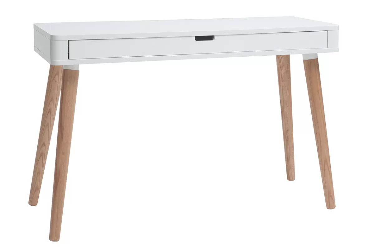 Miliboo Bureau avec tiroir scandinave blanc et bois clair chêne L115 cm TOTEM