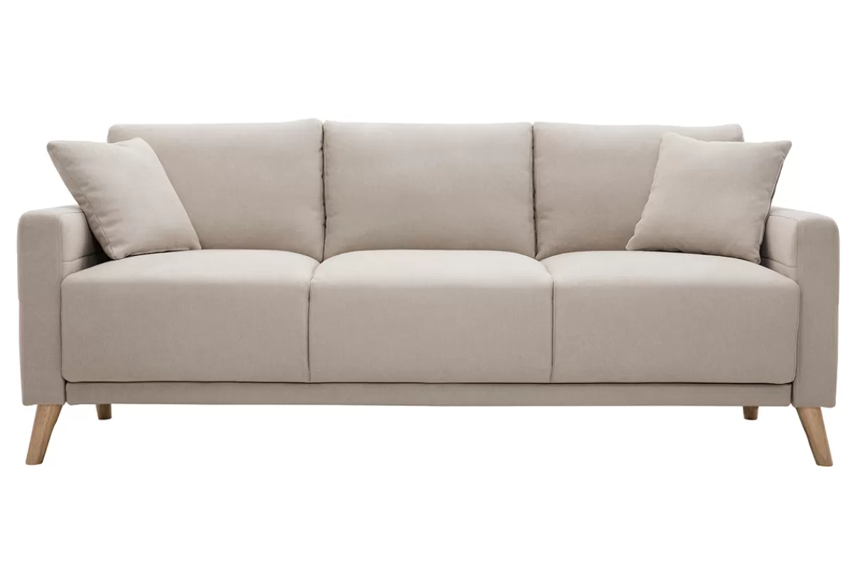 Miliboo Canapé 3 places en tissu beige et bois clair MUNIK