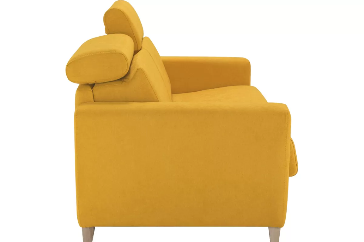 Miliboo Canapé convertible avec têtières ajustables 3 places en tissu jaune avec matelas 13 cm GOYA