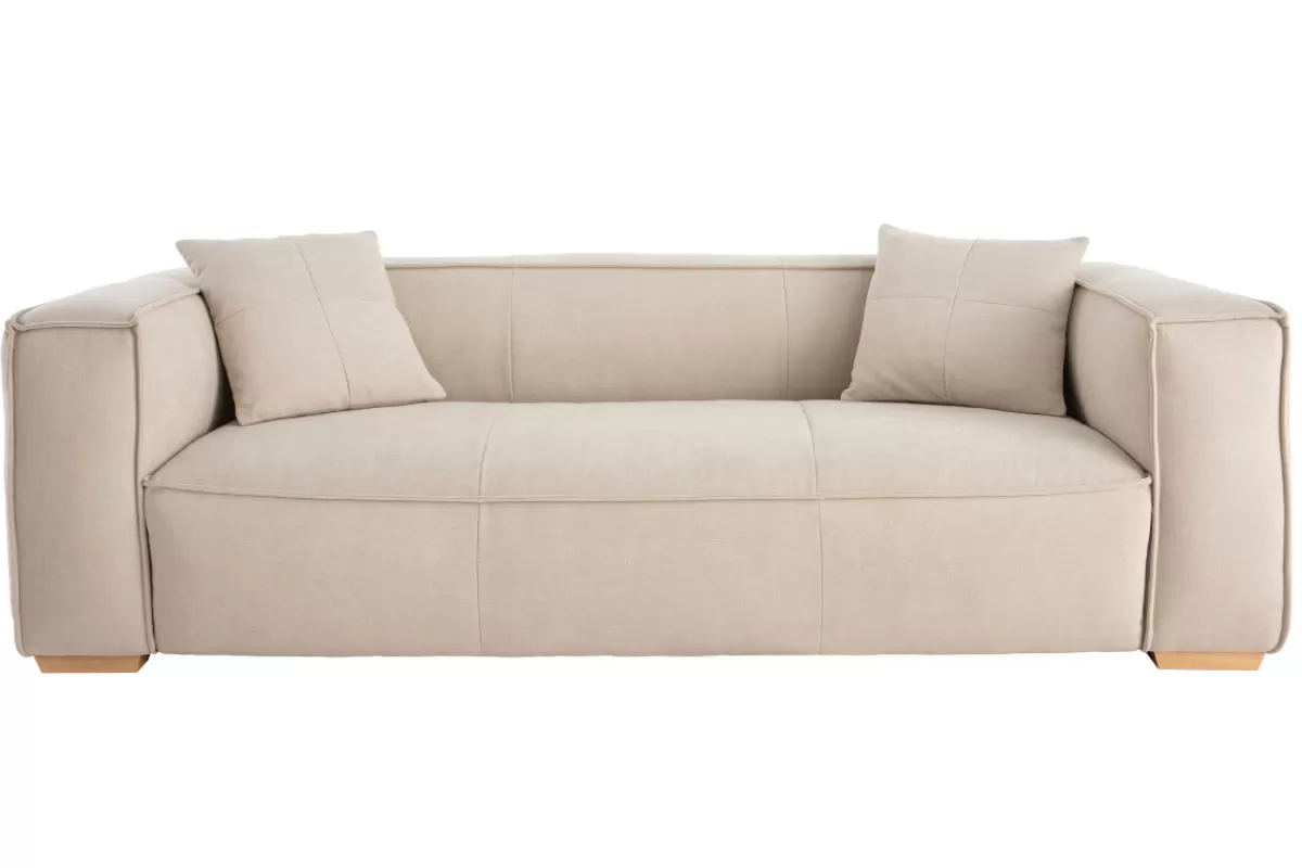 Miliboo Canapé design 3 places en tissu effet velours naturel et bois clair COBAIN