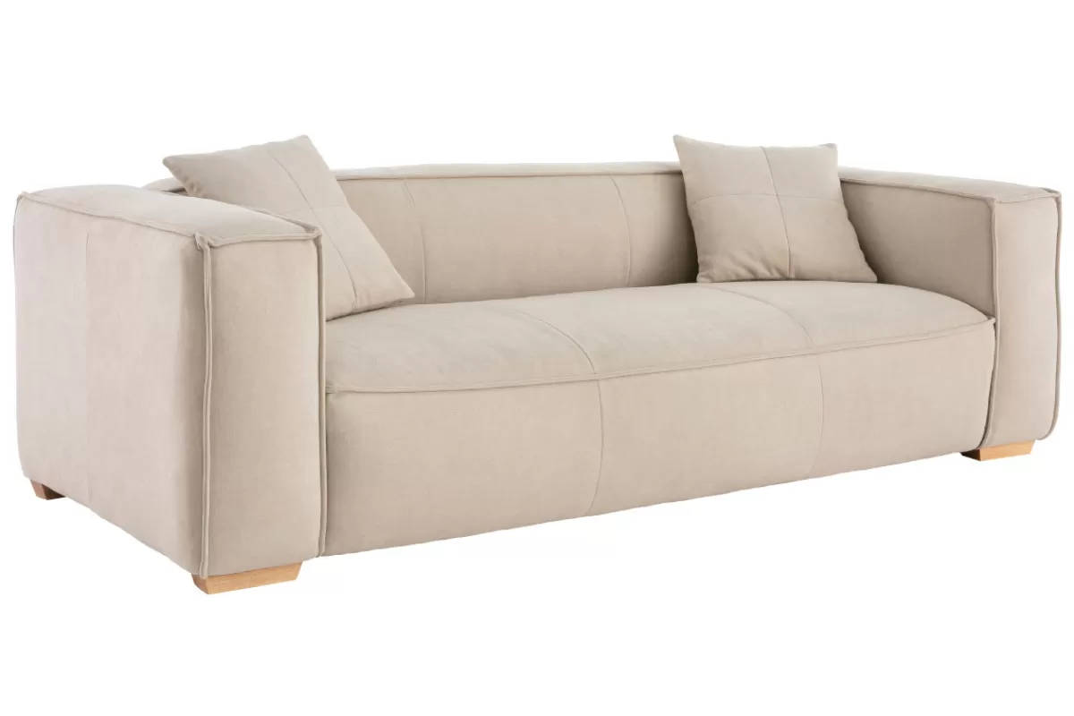 Miliboo Canapé design 3 places en tissu effet velours naturel et bois clair COBAIN