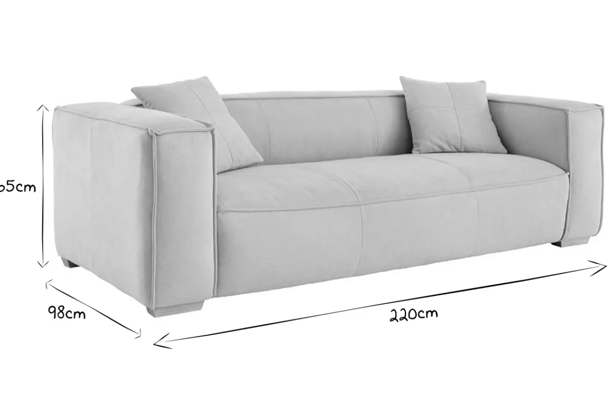 Miliboo Canapé design 3 places en tissu effet velours naturel et bois clair COBAIN