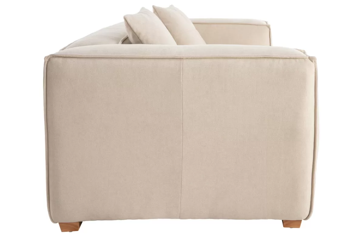 Miliboo Canapé design 3 places en tissu effet velours naturel et bois clair COBAIN