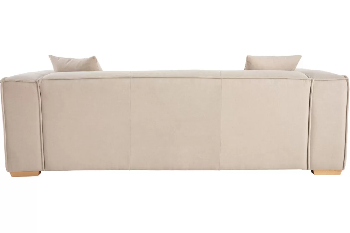 Miliboo Canapé design 3 places en tissu effet velours naturel et bois clair COBAIN