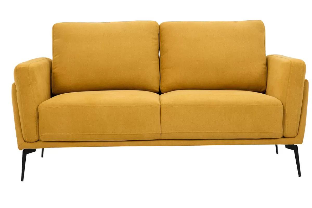 Miliboo Canapé design 2 places en tissu effet velours texturé jaune moutarde et métal noir MOSCO