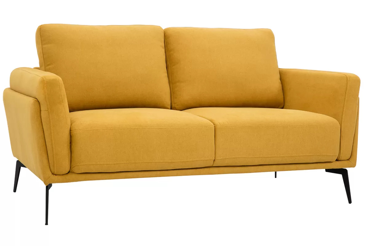 Miliboo Canapé design 2 places en tissu effet velours texturé jaune moutarde et métal noir MOSCO