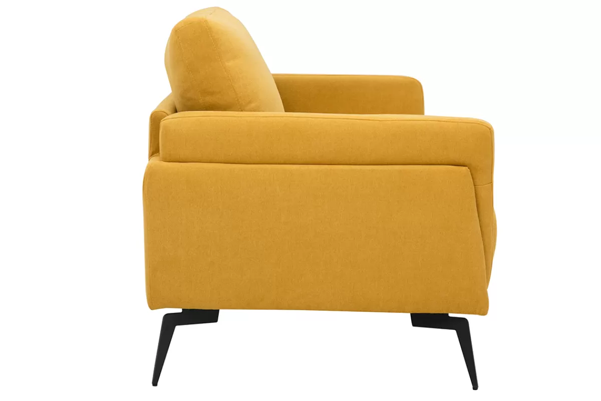 Miliboo Canapé design 2 places en tissu effet velours texturé jaune moutarde et métal noir MOSCO