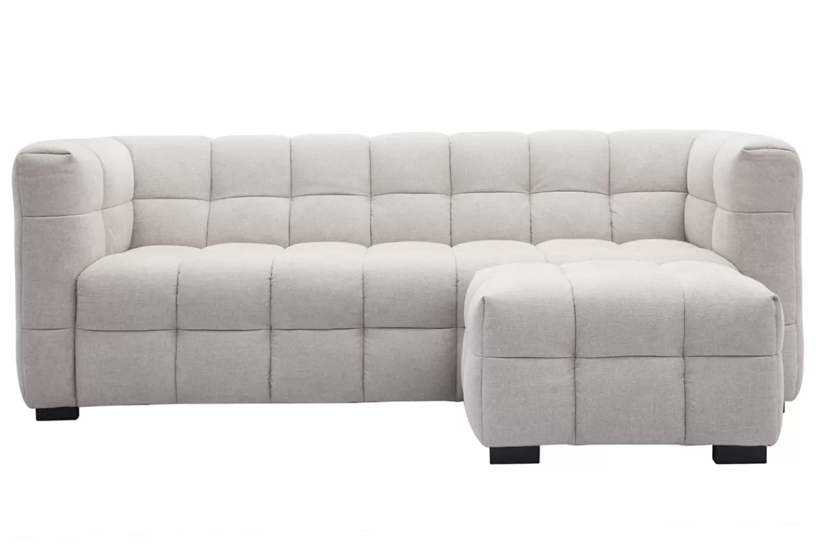 Miliboo Canapé design 3 places et repose-pieds en tissu effet velours texturé beige CORTO