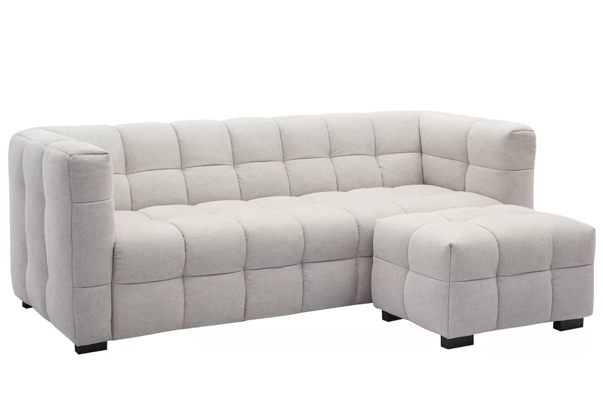 Miliboo Canapé design 3 places et repose-pieds en tissu effet velours texturé beige CORTO