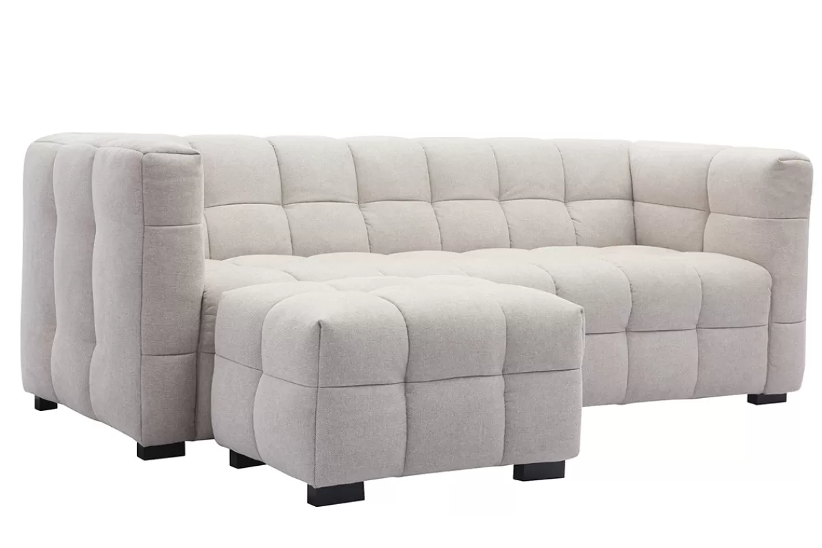 Miliboo Canapé design 3 places et repose-pieds en tissu effet velours texturé beige CORTO