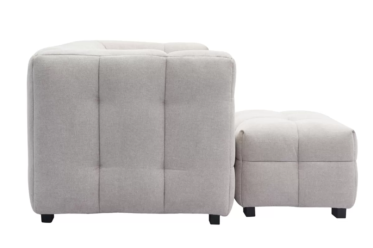 Miliboo Canapé design 3 places et repose-pieds en tissu effet velours texturé beige CORTO