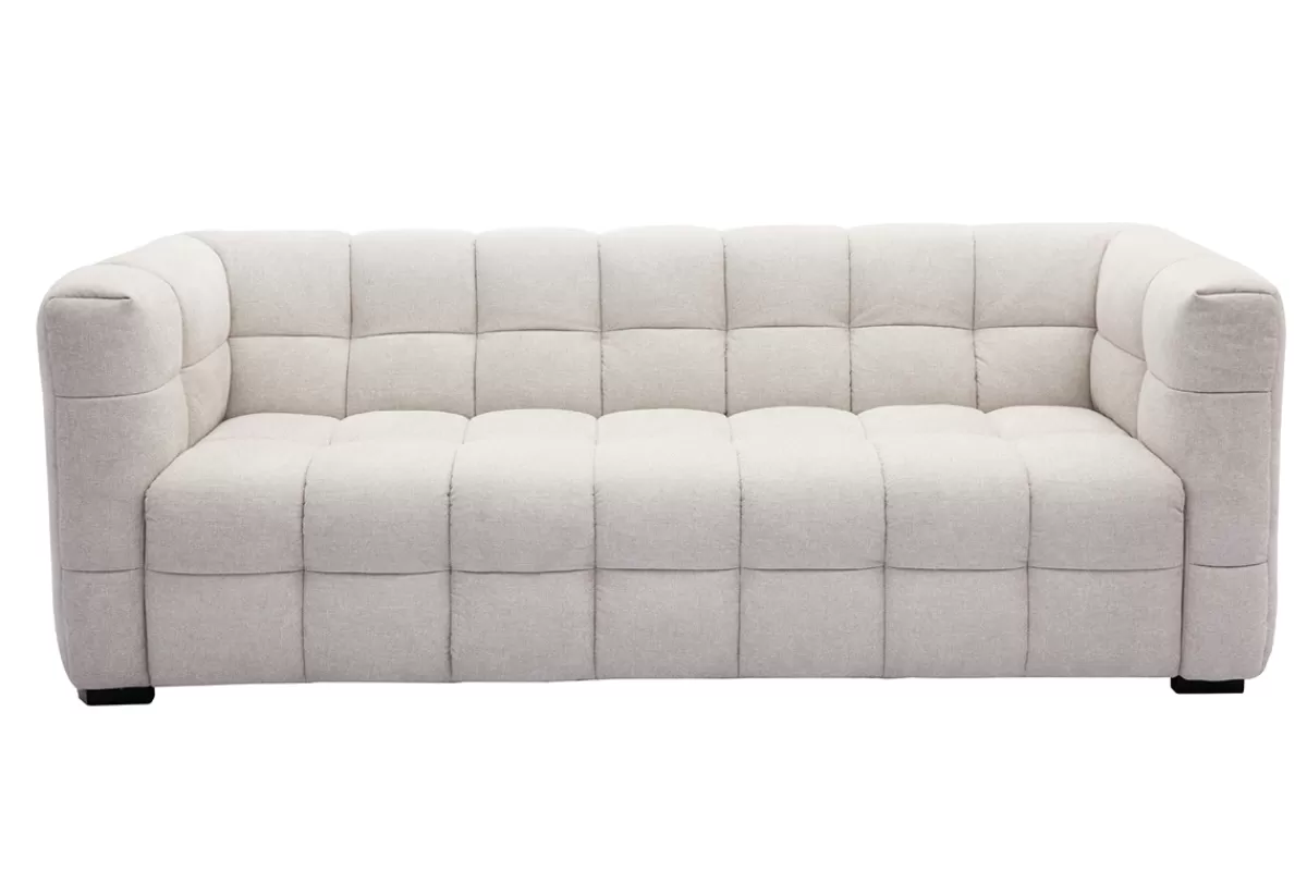 Miliboo Canapé design 3 places et repose-pieds en tissu effet velours texturé beige CORTO