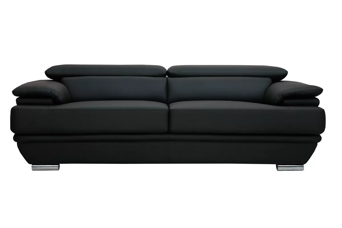 Miliboo Canapé design avec têtières ajustables 3 places cuir noir et acier chromé EWING