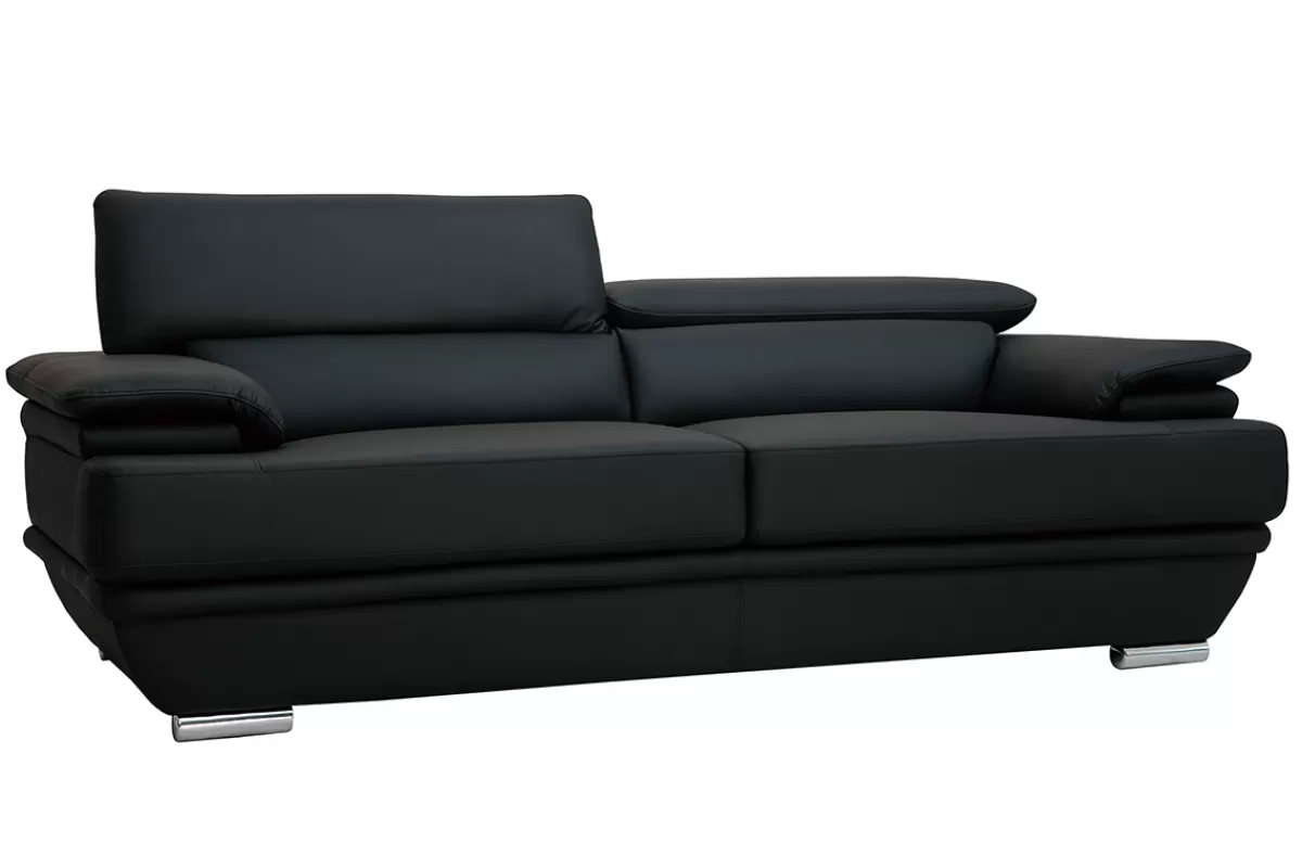 Miliboo Canapé design avec têtières ajustables 3 places cuir noir et acier chromé EWING