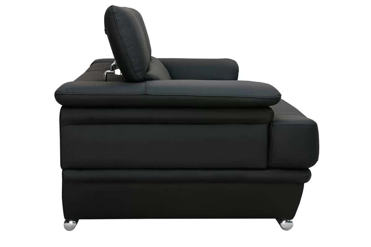 Miliboo Canapé design avec têtières ajustables 3 places cuir noir et acier chromé EWING