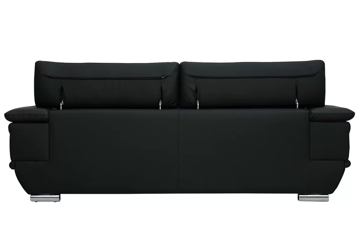 Miliboo Canapé design avec têtières ajustables 3 places cuir noir et acier chromé EWING