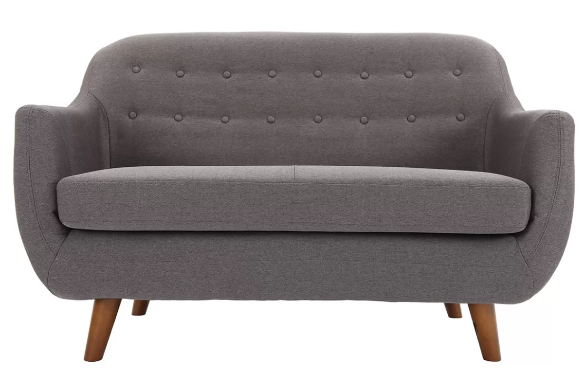 Miliboo Canapé déhoussable 2 places en tissu gris anthracite et bois foncé YNOK