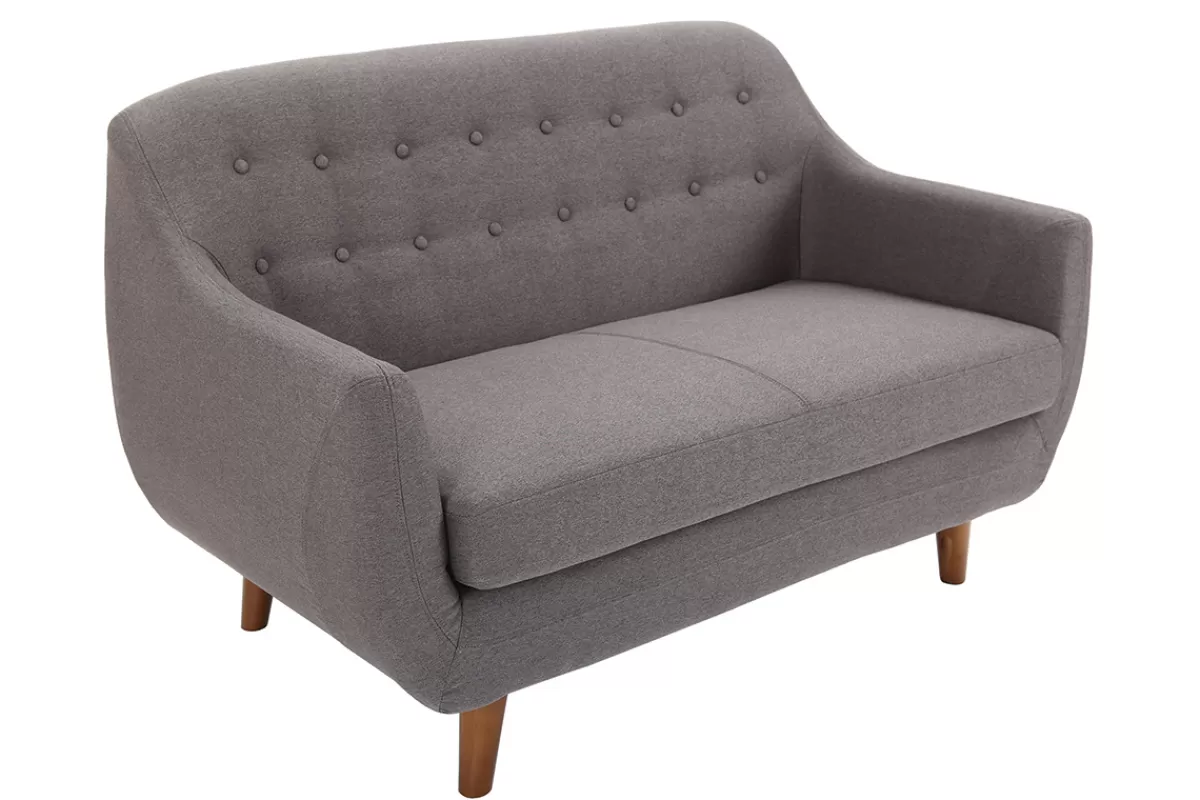 Miliboo Canapé déhoussable 2 places en tissu gris anthracite et bois foncé YNOK