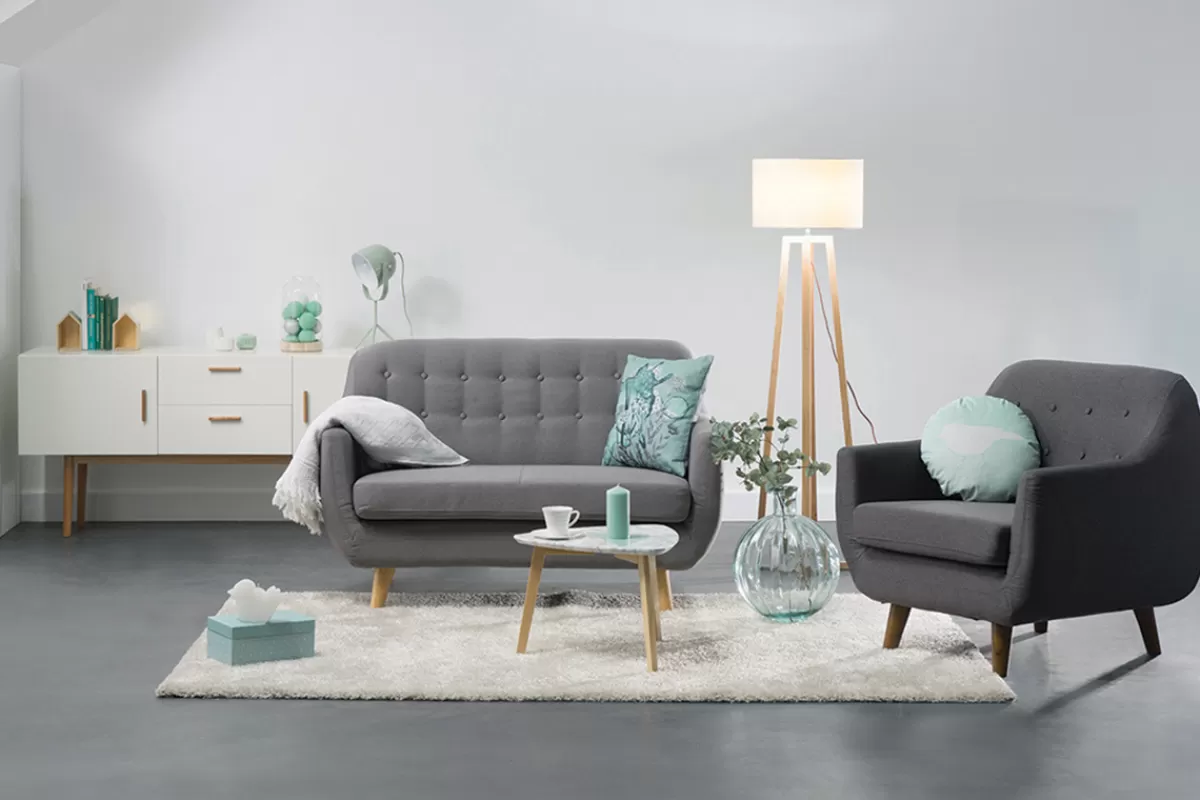 Miliboo Canapé déhoussable 2 places en tissu gris anthracite et bois foncé YNOK