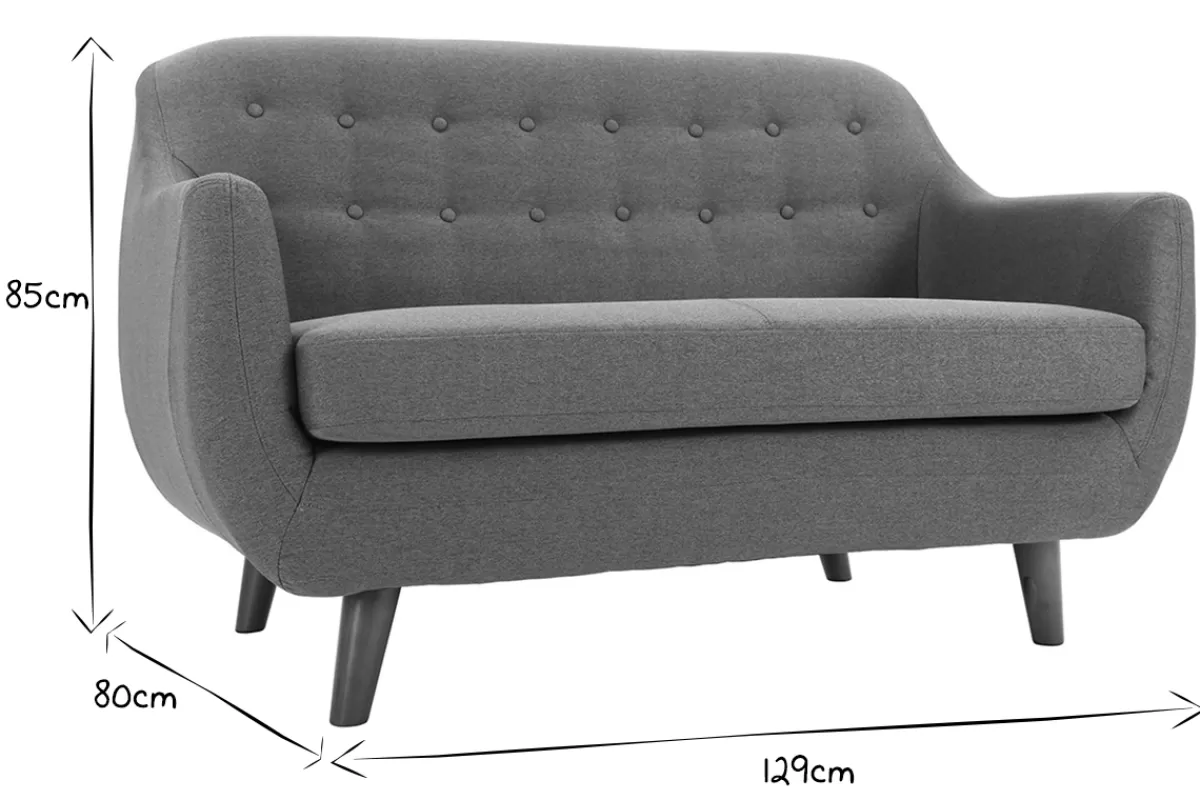 Miliboo Canapé déhoussable 2 places en tissu gris anthracite et bois foncé YNOK