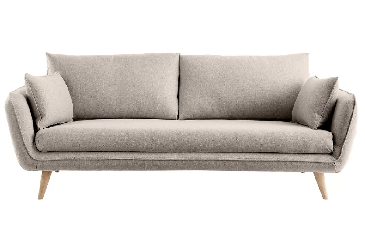 Miliboo Canapé scandinave 3 places en tissu beige et bois clair CREEP