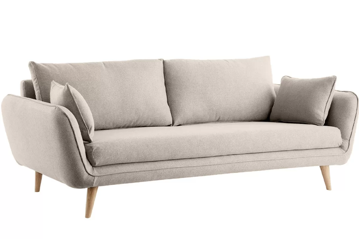 Miliboo Canapé scandinave 3 places en tissu beige et bois clair CREEP