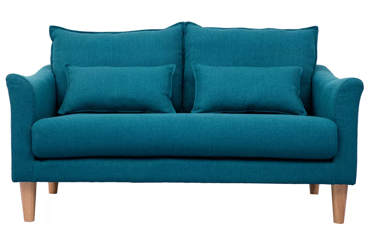Miliboo Canapé scandinave 2 places en tissu bleu canard et bois clair KATE