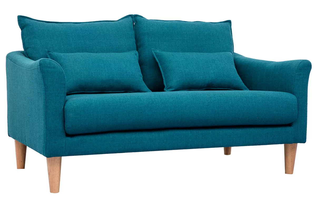 Miliboo Canapé scandinave 2 places en tissu bleu canard et bois clair KATE