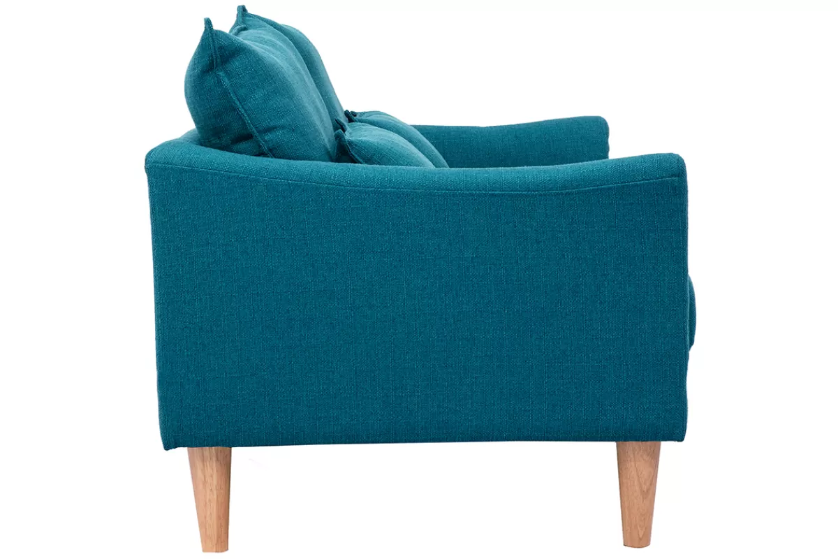 Miliboo Canapé scandinave 2 places en tissu bleu canard et bois clair KATE