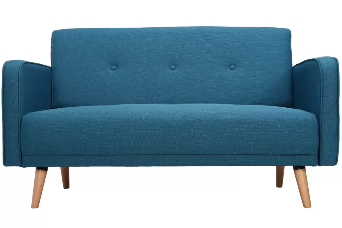 Miliboo Canapé scandinave 2 places en tissu bleu canard et bois clair ULLA