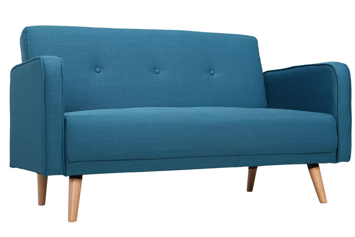 Miliboo Canapé scandinave 2 places en tissu bleu canard et bois clair ULLA