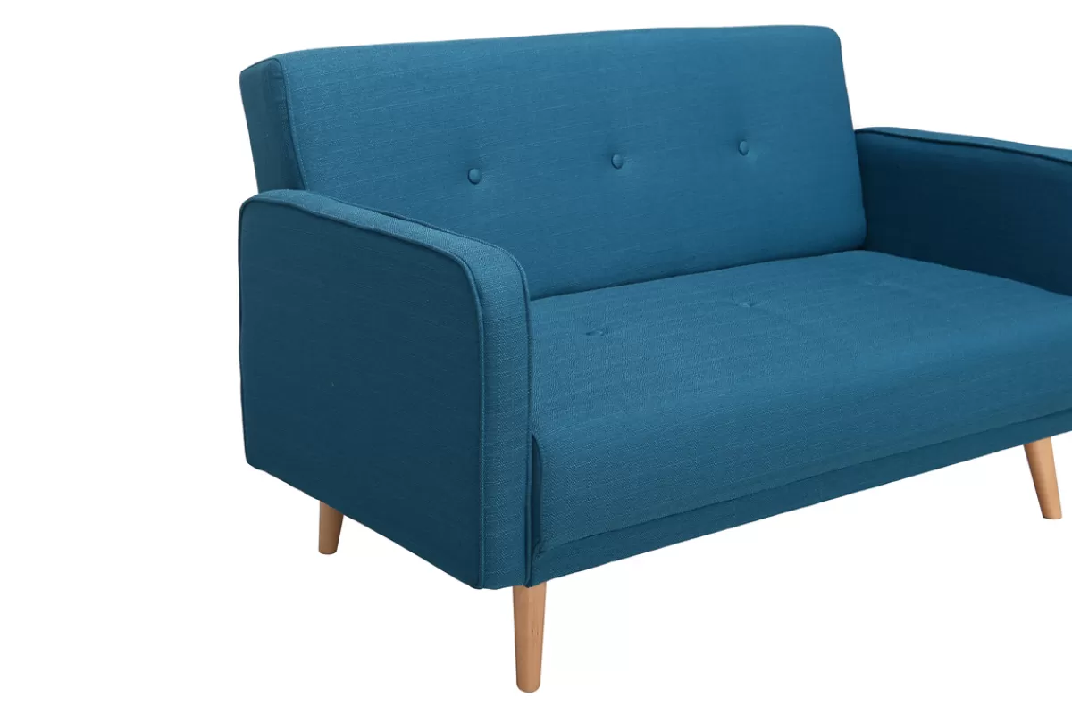 Miliboo Canapé scandinave 2 places en tissu bleu canard et bois clair ULLA